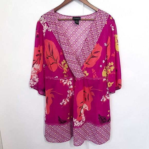 Lane Bryant Women's Blouse Tunic Semi Sheer Size 18/20 Mixed Print Pink Colorful - Picture 1 of 8